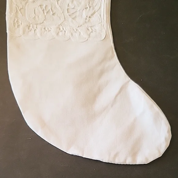 Elegant White Cotton Battenburg Christmas Stocking, Ready for Crafting! 12" - Picture 7 of 11
